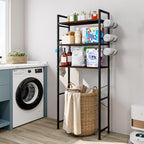 Over The Toilet Storage Rack 3 Tier Bathroom Organizer Shelf Over Toilet Freestanding Space Saver Toilet Stands with 10 Hooks Multifunctional (BlackOak)