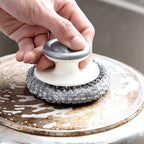 Onewly 24Pack Steel Wool Scrubber with Handle, Stainless Steel Scrubber for Cleaning Cast Iron, Dishes, Stock Pots, Pans, Griddles, Grills