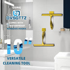 Stainless Steel Shower Squeegee for Glass Door with 3 Adhesive Hook, Glass Cleaning Squeegee for Bathroom & Household Window, Mirrors, Tiles and Car, Clear 10 Inches Golden