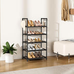 LANTEFUL 5 Tiers Shoe Rack 12-15 Pairs Boots Organizer Storage Sturdy Narrow Shoe Shelf for Entryway, Closets with Hooks, Black