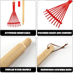 Small Leaf Rake-Wooden Handle Leaf Rake for Little Helper Courtyard/Garden Leaves Cleaning for Kids (Red)