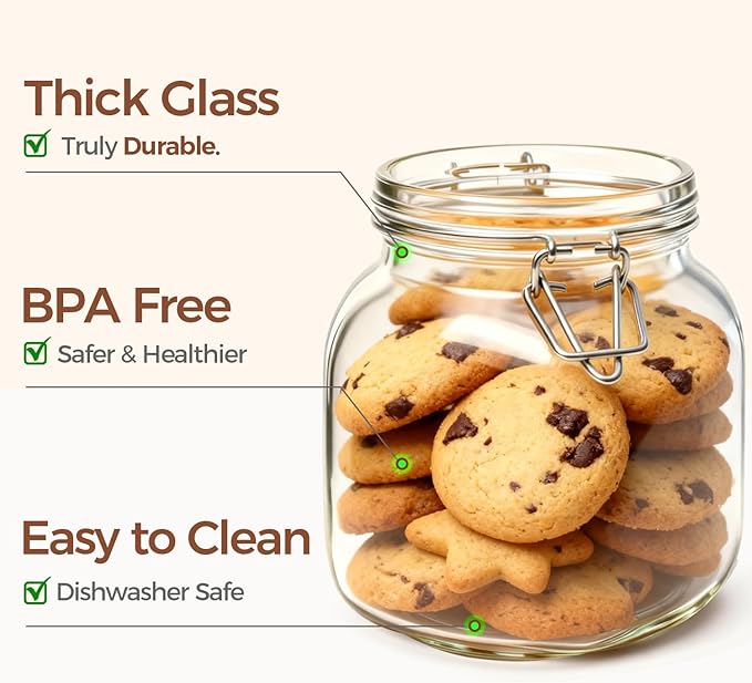 ComSaf 6-Pack 27oz Square Glass Pantry Canisters, Aesthetic Food Storage Jars for a Full Makeover, Modular Containers for Coffee, Sugar, Cookies, Snacks & Spices