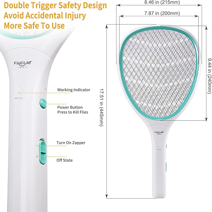 Faicuk 2 Pack Bug Zapper Racket Electric Fly Swatter