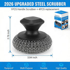 5-Pack Steel Wool Scrubber, Stainless Steel Scrubber Wire Sponge Pads with Handle, Pan Cleaning Scrubber for Scouring Stubborn Messes from Cast Iron, Frying Pan, Oven, Grill, Heavy Duty Pot Scrub