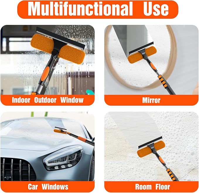 20FT Window Squeegee with Extension Pole, 2-in-1 Squeegee for Window Cleaning, Professional Cleaning Kit for Home with 12FT Telescoping Pole for Outdoor Indoor Use