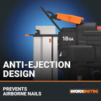 Worx Nitro 20V 18GA Brad Nailer Cordless Fires 80 Nails Per Minute, Cordless Nail Gun Anti-Ejection, Nail Gun Battery Powered Tool-Free Jam Release WX842L.9 Power Share – Tool only