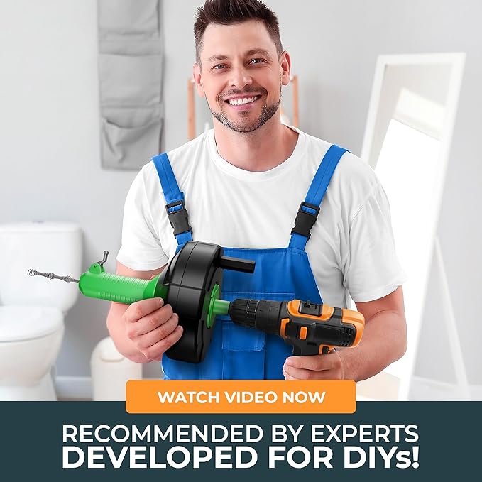 drain snake [50 FT] - Auto Feed - Ideal plumbing snake for sink and drain unblocking - Solid drain auger for real DYIs!