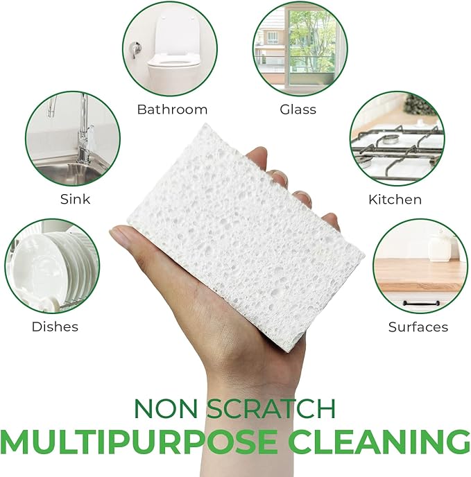 Compressed Cellulose Sponges - 32 Pack Natural Pop Up Dish Sponge for Kitchen - Compostable Plant-Based Cleaning Sponges Bulk – Non Scratch Natural Sponge for Dishes & Household Cleaning