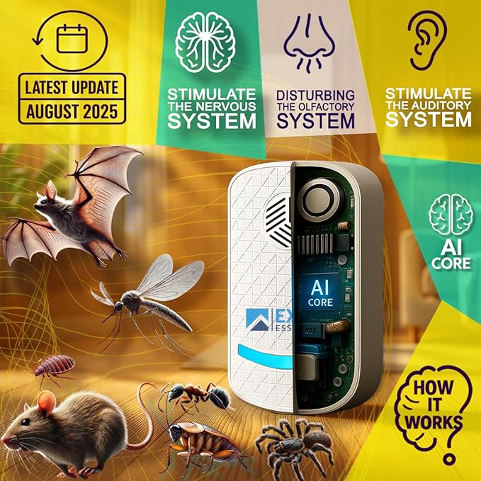 T-24, Ultrasonic Pest Repeller Wall Plug-in Most Effective Than Repellents - Get Rid of - Rodents, Squirrels, Mice, Rats, Bats, Roaches, Ants, Spiders, Bed Bugs, Мosquito, Insects, Fleas (6 Pack)