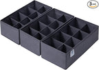 Qozary 3 Pack Sock Underwear Drawer Organizer Dividers, Non-Woven Fabric Collapsible Cabinet Closet Storage Boxes for Clothes, Socks, Lingerie, Underwear, Tie, Belt, Baby, Bedroom (Gray, 8 Cells)