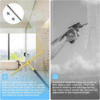 16.7“- 59.5" Long Handle Window Squeegee with Extension Pole, 12.4" Wide Metal Shower Squeegee for Glass Doors, 2-in-1 Squeegee for Home Window Cleaning, Tile Wall, Car (Gold)