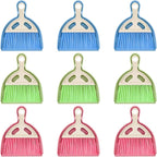 9 Pcs Small Dustpan and Brush Set Mini Broom and Dustpan Set with Handle Nesting Portable Cleaning Tools for Home Office Car Keyboard Countertop and Pet Nest (Blue Red Green)