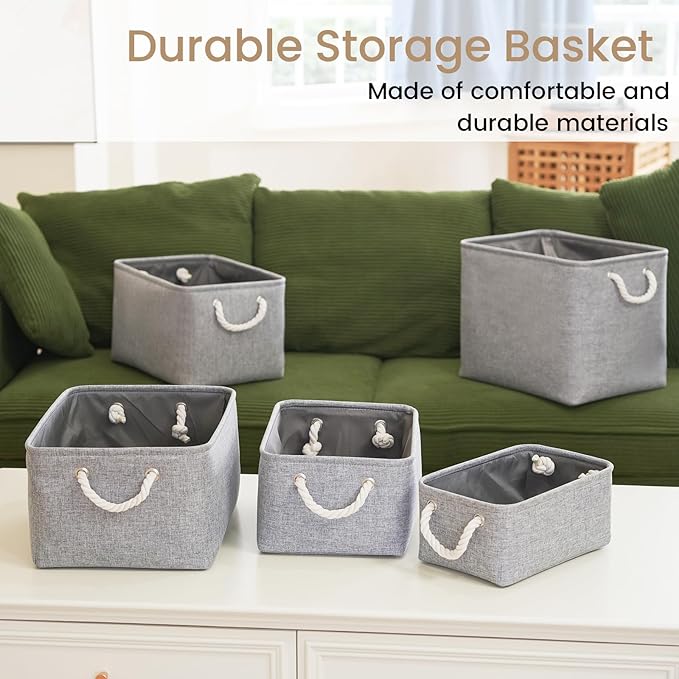 Storage Baskets for Shelves 13.8x9.8x6.7 Inch-Foldable Fabric Organizing Storage Bins with Handles, Closet & Bathroom Organizer, Home Storage for Kitchen, Office (6-Pack, Gray)