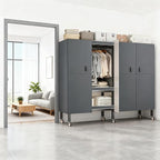 Foldable Portable Armoire Wardrobe Closet for Hanging Clothes Rack, Heavy Duty Covered Clothes Rack with Cover(HARDBOARD Magnetic), Closet Garment Rack for Bedroom Storage (KT Grey, 66.14in)