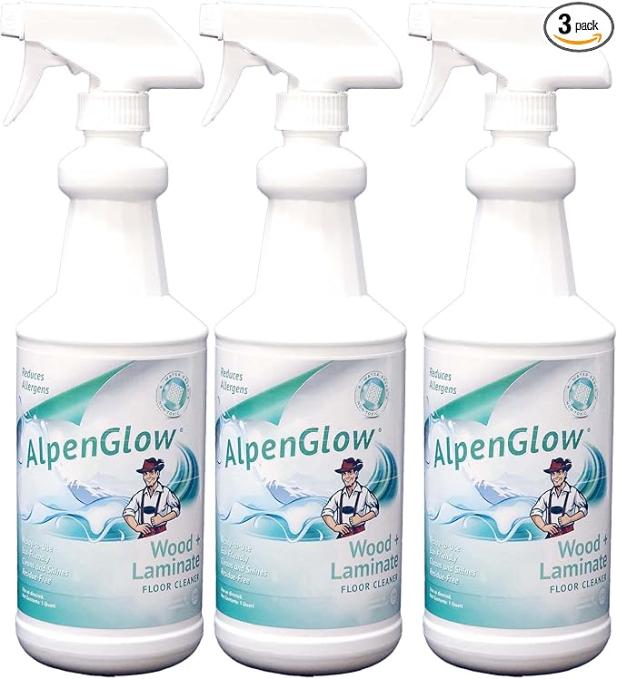AlpenGlow Hypoallergenic Wood & Laminate Floor Cleaner, Ready To Use Spray, 1 Quart (3-Pack)