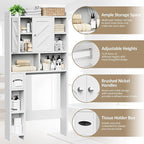Meilocar Over the Toilet Storage Cabinet, Bathroom Over Toilet Storage Cabinet, Bathroom Storages Organizer Cabinets with Toilet Paper Holder and Adjustable Shelf, White