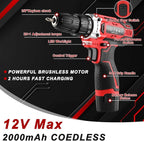 TLGREEN Complete Home Tool Kit with 12V Cordless Drill & Magnetic Bits | 138Pcs All-in-One Set for DIY, Repairs & Assembly | Durable Case & Fast Charging | Ideal for New Homeowners | Red