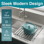 COOL-ANGLE Aluminum Roll Up Dish Drying Rack Over The Sink, 17.7" x 13.4" Rust-Proof Foldable Dish Drainer Mat, Heat Resistant Trivet & Kitchen Sink Cover, Fits Sinks up to 16.8" Wide, Matte Gray