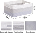 Large Storage Baskets for Shelves, Closet Organizers Bins for Clothes Blanket Towels, Baby Nursery, Toy Baskets Box, Woven Rope Baskets, 17 x 13 x 7.5”, 3 Packs Gradient Grey