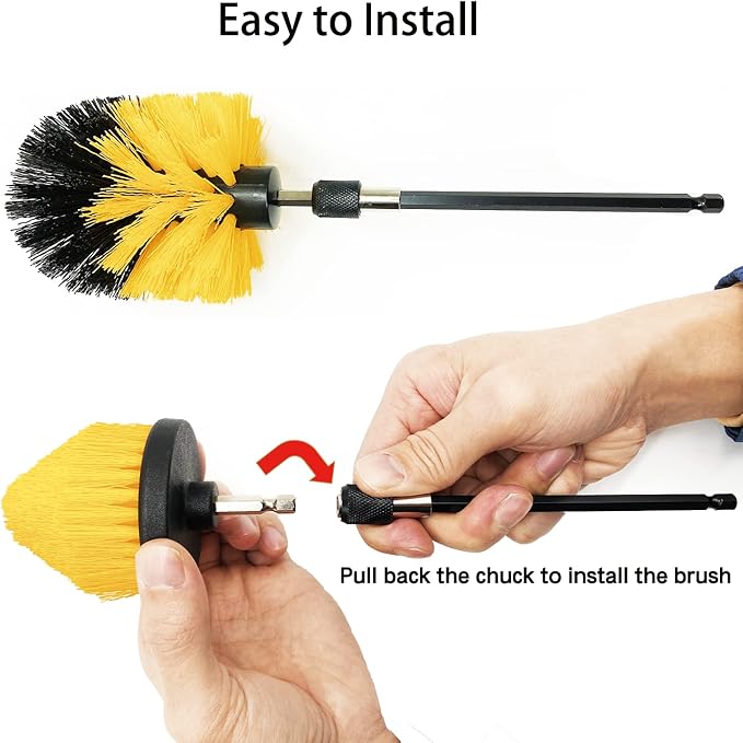 8 Pack Drill Brush Attachment Set,1/4in Power Scrubber Brush + Extend Long Rod, Power Cleaning Scrub Brush for Bathroom, Tub, Tile, Floor, Grout, Boat(White)
