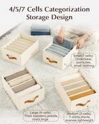Homsorout Clothes Organizers and Storage - 4/5/7 Grids Fabric Jeans Organizer with Handles, Foldable Closet Organizers Dividers, Wardrobe organizer for Pant, Sweater, T-shirt, Scarf, 6 Pack, Beige