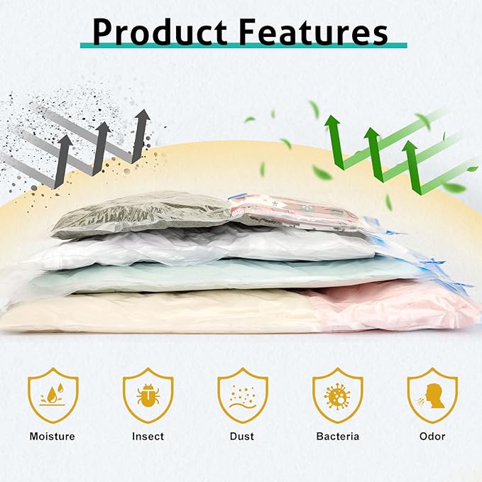 8 Pack Medium Travel Vacuum Storage Bags, Portable Vacuum Seal Bags for Clothing Travel with Pump, Space Saver Bag for Luggage Suitcases Clothes Bedding Seasonal Storage