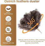 Extendable 94.5 Inch Ostrich Feather Duster with Extension Used for Home Cleaning Ceilings Furniture Fans Washable（210cm Telescopic Rod,Grey）