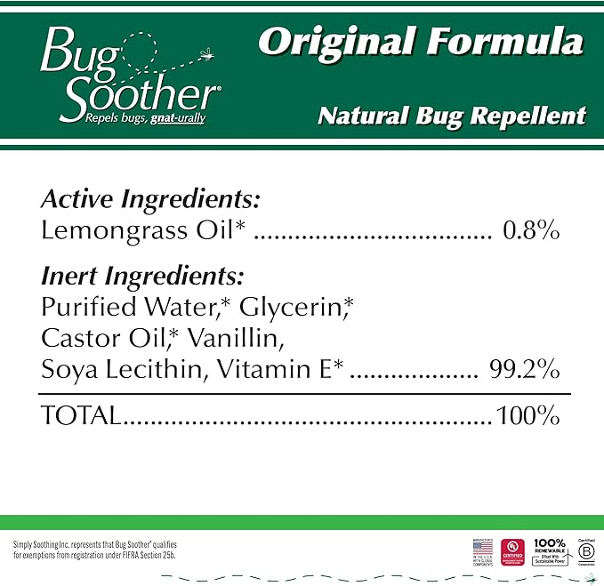 Bug Soother Spray (3, 4oz) - Natural Mosquito, Gnat & Insect Deterrent & Repellent with Essential Oils - 100% DEET-Free Safe for Adults, Babies, Pets, & Environment - Made in USA - Includes 1 oz