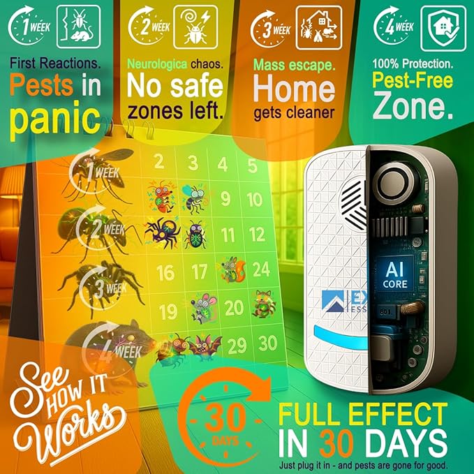 T-24, Ultrasonic Pest Repeller Wall Plug-in Most Effective Than Repellents - Get Rid of - Rodents, Squirrels, Mice, Rats, Bats, Roaches, Ants, Spiders, Bed Bugs, Мosquito, Insects, Fleas (6 Pack)