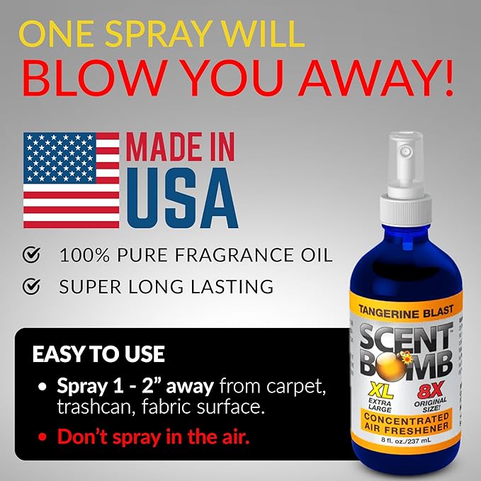Scent Bomb Air Freshener Spray, Long-Lasting Odor Eliminator for Home & Car, Effective Deodorizer Spray for Kitchen, Bathroom, Fresh Room Spray & Smell Neutralizer, Tangerine Blast