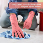 Rubber Cleaning Gloves for Dishwashing, 4 Pairs Reusable Kitchen Gloves for Washing Dishes and Household Cleaning, Pink Dish Gloves with Flocked Lining and Non-Slip Grip, Pefect for Woman Men - L