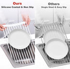 MERRYBOX Roll Up Dish Drying Rack, Silicone Wrapped Over The Sink Dish Rack Foldable Dish Drainer Anti-Slip Dish Racks for Kitchen Counter, Multipurpose Kitchen Sink Drying Rack, 18" x 13", White