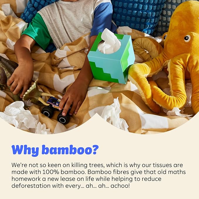 Who Gives a Crap Bamboo Tissues, Facial Tissue Cube Boxes, 100% Bamboo, 3 Ply, 12 Boxes, 65 Sheets per Box, Soft, Strong, and Sustainable, Eco Friendly With Plastic Free Packaging, 780 Total Tissues