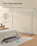 SONGMICS Cabideiro com Rodas, Suporte Resistente para Roupas, Arara Portátil com Barra Extensível, Capacidade de Carga 150 kg, Prata BRHSR175E01