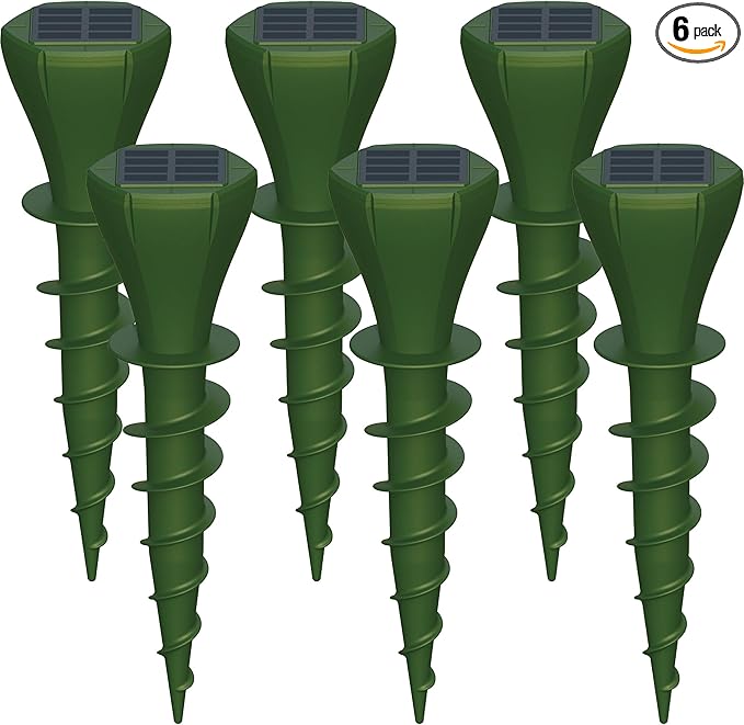 6 Packs Solar Mole Repellers, Gopher Deterrent Device with Vibrating Motor & Spiral Drill Ground Stake, IP65 Waterproof Lawn Garden Yard Pest Repellents Driving Away Vole Groundhog Snakes