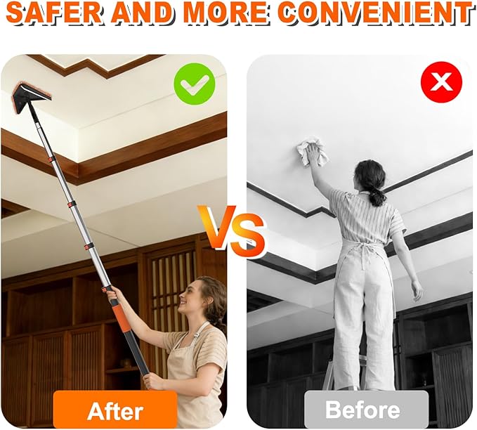 20FT Reach Duster Cleaner Kit, Dusters for Cleaning with Extension Pole, Baseboard & Wall and Window Cleaner Mop for Fan Blades, High Ceiling and Cobweb