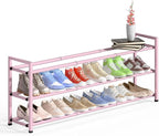 Bumusty 3-Tier Long Expandable Shoe Rack for Closet, 18"-44" Adjustable Shoe Rack for Entryway, 15-18 Pairs Large Shoe Organizer Shelf Storage, Sturdy Metal, Pink
