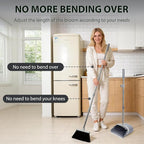YZO Broom with Dustpan Combo Set, 54.33 Inch Long Handle Standing Design, Dustpan Front Rubber Tight Seal, Broom with 5 Layer Bristles, Suitable for Bedroom, Yard, Office and Apartment(Gray&Black)