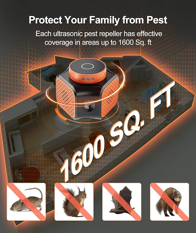 Meilen Mouse Repellent, Mice Repellent Ultrasonic Plug in, Mice Repellent Device Indoor, Squirrel Repellent, Rat Control with Ultrasounds and 9 Strobe Lights for House Garage (1 Pack)