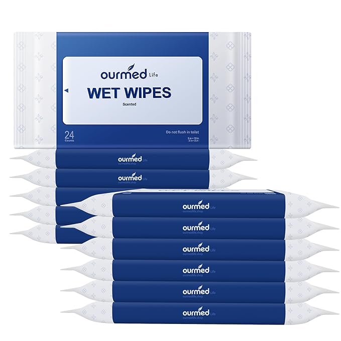 Ourmed Life Rinse-Free Body Wipes for Adults Bathing - Extra Large 8" x 10", Thick Aloe Shower Wipes, Cleansing Wipes for Elderly, Camping, Hiking, GYM, Travel, Body Wipes 288 Count (Plant Fragrance)