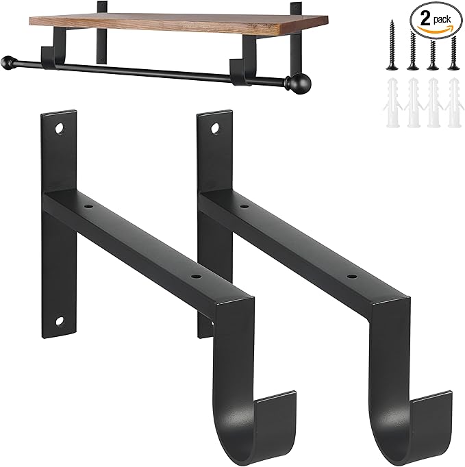 AddGrace Heavy Duty Closet Rod and Shelf Brackets 6 Inch Wall Mounted Closet Rod Bracket with Pole Holder Shelving Support with Screws for Laundry (2 Pack)