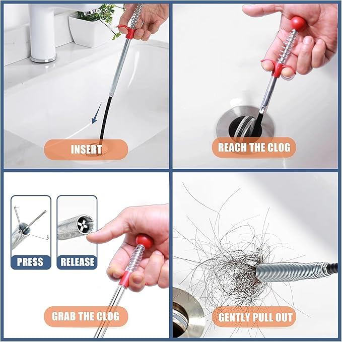 Flexible grabberDrain Snake Tool - The Ultimate 76inch Flexible Grabber for Hair, Unclog Any Drain in Minutes! Gunk & Debris in Sinks, Showers & Tubs. No More Chemicals, Just Quick Results!