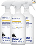 ATTITUDE All Purpose Cleaner Spray, EWG Verified, Vegan, Made with 94% Plant-Based Ingredients, Streak-Free for Kitchen, Bathroom, Glass & More, Citrus Zest, 27.1 Fl Oz (Pack of 3)