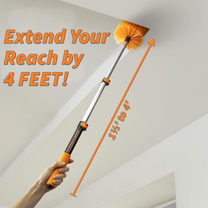 18-48״ Cobweb Duster with Extension Pole Outdoor & Indoor // Cobweb Brush and Spider Web Remover for Outside & Inside Use // Spider Brush with Lightweight & Sturdy Telescopic Extension Pole