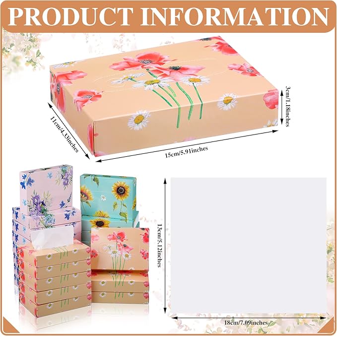 TaoBary 24 Packs Flower Small Boxes of Tissues Car Facial Tissue Boxes Disposable Tissue Packs Cube Facial Tissues 2 Ply 960 Sheets for Holiday Party Bathroom Office Floral Home Decor