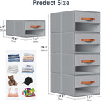 DIMJ Closet Organizers and Storage - Fabric Storage Bins with Drawers for Closet Clothes Organizers with Clear Window, Stackable Storage Drawers Units for Bedroom, Living Room, 4 Pack, Grey