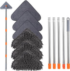 Wall Mop with 80 Inches Long Handle, Wall Cleaner Mop Tool for Window/Walls/Ceiling Fans/Dust/Baseboard/Floors Clean, 360° Ceilings Cleaner Tool Duster with Squeegee 6 Replacement Pads