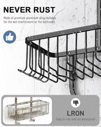 Shower Caddy Hanging - Never Rust Shower Hanging Organizer - Aluminum Over the ShowerHead Caddy with Soap Basket and 6 Hooks for Razor/Sponge (Black)