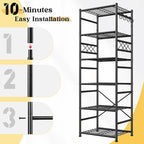 Metal Shelving 6-Tier Storage Shelves Unit with Hooks,Heavy Duty Garage Shelving with Leveling Feet,High Standing Shelf Organizer for Kitchen Pantry Bathroom Dorm,17.7”W×11.8”D ×72.2”H,Black