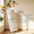 JAQ 5-Tier No Assembly White Rotating Storage Rack, Large Capacity Utility Cart for Kitchen Bathroom Nursery, Heavy Duty Fruit Vegetable Stand, White